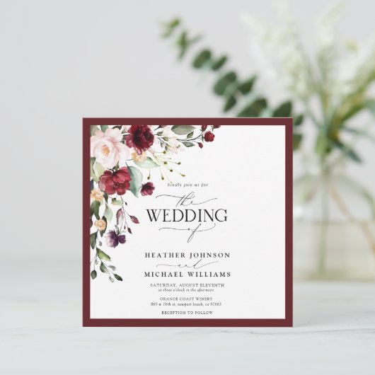 Invitation Code QR Burgundy Blush Floral Aquarelle Script (Debout devant)