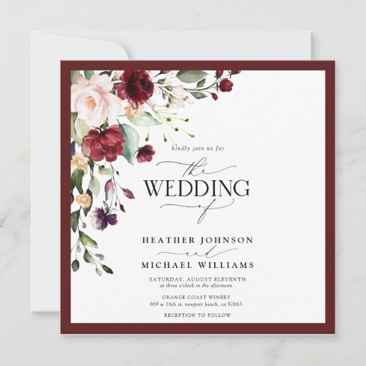 Invitation Code QR Burgundy Blush Floral Aquarelle Script (Devant)