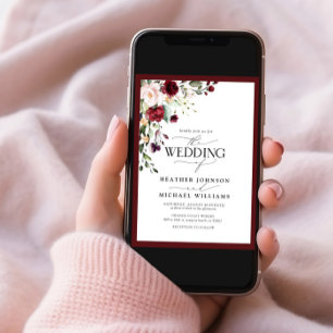 Invitation Code QR Burgundy Blush Floral Aquarelle Script