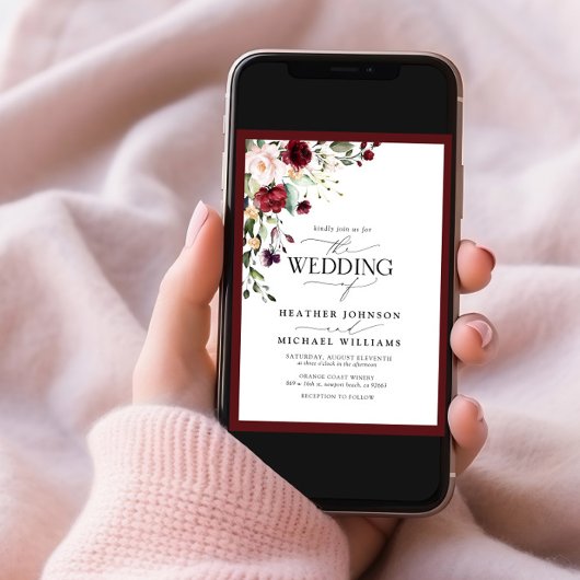 Invitation Code QR Burgundy Blush Floral Aquarelle Script