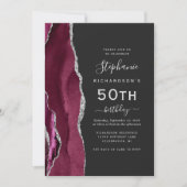 Invitation Code QR Burgundy Silver Agate 50e Anniversaire (Devant)