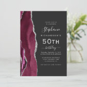 Invitation Code QR Burgundy Silver Agate 50e Anniversaire (Debout devant)
