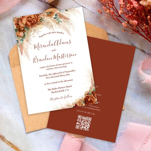 Invitation Code QR Calligraphie Florale ÉléganteMariage Bohèm