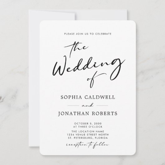 Invitation Code QR Calligraphie RSVP Mariage noir et blanc (Devant)