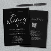 Invitation Code QR Calligraphie RSVP Mariage noir et blanc I