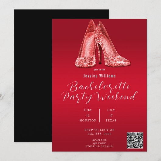 Invitation CODE QR Chaussures à paillettes rouges Enterrement (Devant / Derrière)