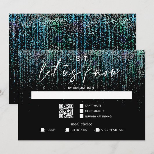 Invitation Code QR Choix de repas RSVP Moderne Paillettes sar (Devant / Derrière)