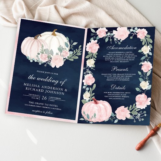 Invitation Code QR Citrouille Florale Rose Fardée Mariage Ble