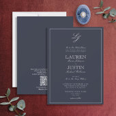 Invitation Code QR Classic Marine Bleu Script Monogramme Mari