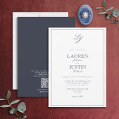 Invitation Code QR Classic Marine Bleu Script Monogramme Mari