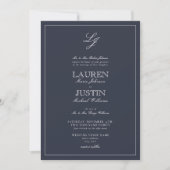 Invitation Code QR Classic Marine Bleu Script Monogramme Mari (Devant)