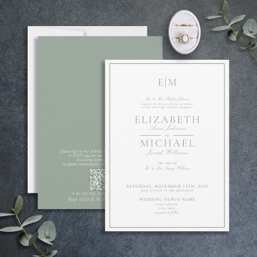 Invitation Code QR Classic vert vert Monogram Mon Mariage
