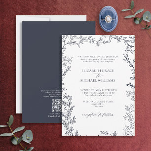 Invitation Code QR Classique Formel Élégant Mariage bleu mari