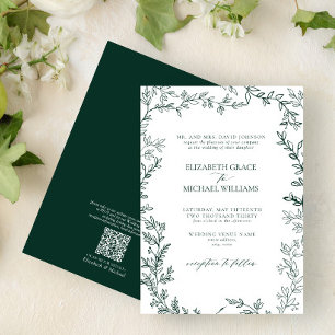 Invitation Code QR Classique Formel Mariage Vert Emeraude