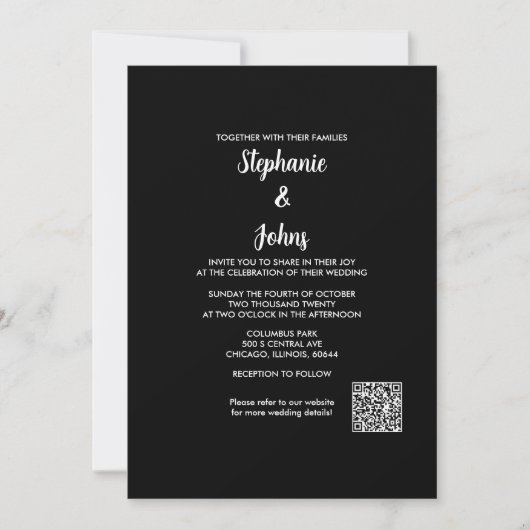 Invitation Code QR Classique Noir Blanc Script 2024 Mariage (Devant)