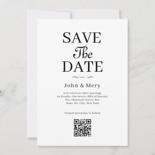 Invitation Code QR Classique Photo Mariage Enregistrer La Dat (Devant)