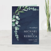 Invitation Code QR Collage Photo Eucalyptus Mariage Bleu Nuit (Devant)