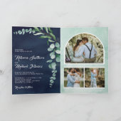 Invitation Code QR Collage Photo Eucalyptus Mariage Bleu Nuit (Intérieur)
