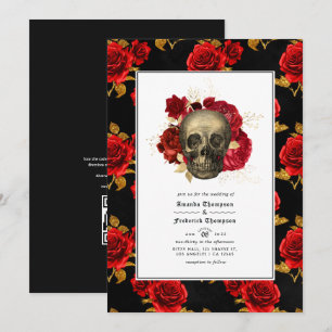 Invitation Code QR crâne floral RSVP mariage gothique