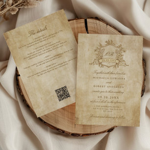 Invitation Code QR Crête Florale Vintage Tout-En-Un Mariage