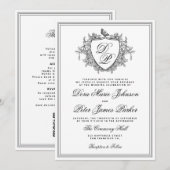 Invitation Code QR crête monogramme classique noir blanc mari (Devant / Derrière)