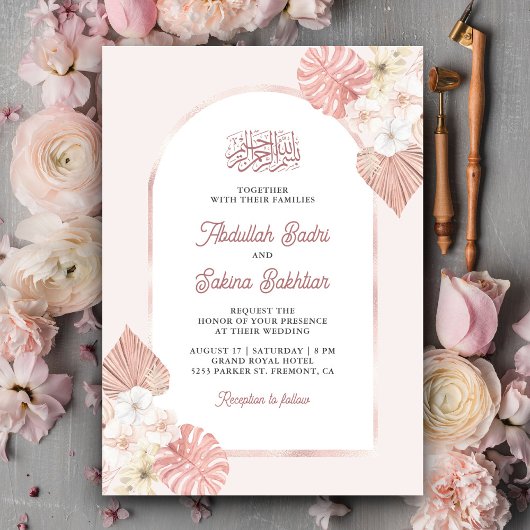 Invitation Code QR d'arche florale rose bohème pour mariage m