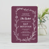 Invitation Code QR de Bat mitzvah à barres botaniques délicat (Debout devant)
