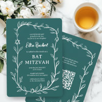 Code QR de Bat mitzvah à barres botaniques délicat