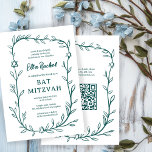 Invitation Code QR de Bat mitzvah à barres botaniques délicat<br><div class="desc">Carte parfaite pour annoncer un bat mitzvah, bar mitzvah ou une autre célébration juive ! L'art délicat de trame feuille dessinée à la main pour vous! ENTIÈREMENT PERSONNALISABLE ! Cliquez sur "Personnaliser" ci-dessus pour modifier le texte. Cliquez sur "modifier à l'aide de l'outil de conception" pour ajuster les polices, les...</div>