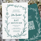 Invitation Code QR de Bat mitzvah à barres botaniques délicat