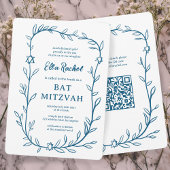 Invitation Code QR de Bat mitzvah à barres botaniques délicat