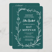 Invitation Code QR de Bat mitzvah à barres botaniques délicat (Devant / Derrière)