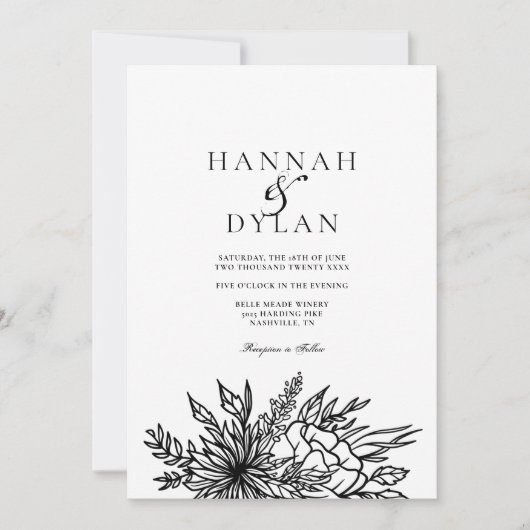 Invitation Code QR de bouquet botanique esquissé pour mariage (Devant)