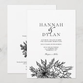 Invitation Code QR de bouquet botanique esquissé pour mariage (Devant / Derrière)