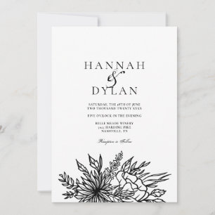 Invitation Code QR de bouquet botanique esquissé pour mariage