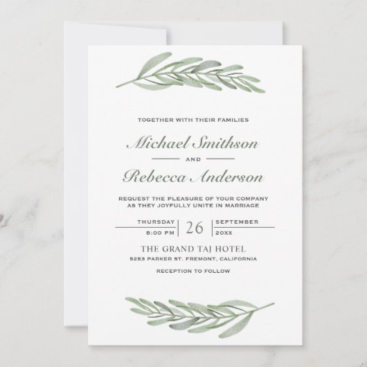 Invitation Code QR de branche de feuilles d'olive pour mariag (Devant)