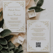 Invitation Code QR de cadre botanique de script doré