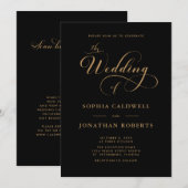 Invitation Code QR de calligraphie noir or mariage (Devant / Derrière)