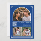 Invitation Code QR de collage photo de mariage bleu royal (Dos)