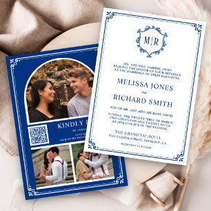 Invitation Code QR de collage photo de mariage bleu royal