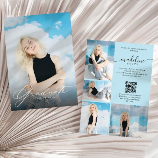 Invitation Code QR de collage photo Fête de fin d'études Bleu