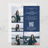 Invitation Code QR de collage photo Fête de fin d'études Bleu (Dos)