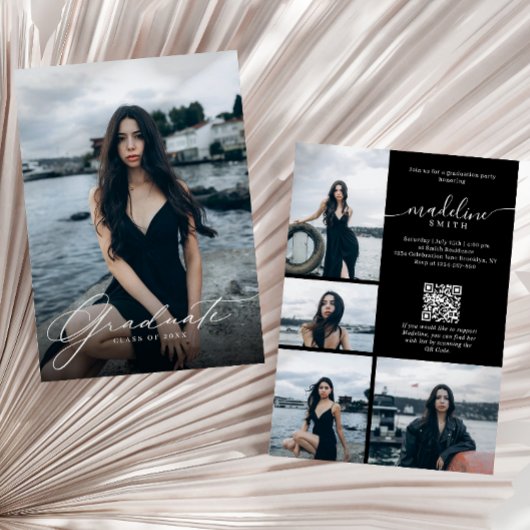 Invitation Code QR de collage photo noir blanc Fête de fin d'