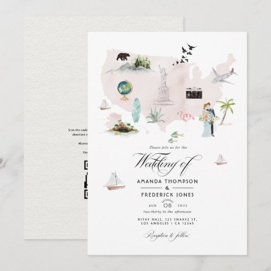 Invitation Code QR de destination de mariage à la Floride USA (Devant / Derrière)