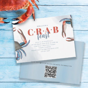 Invitation Code QR de fête de crabe bleu simple aquarelle