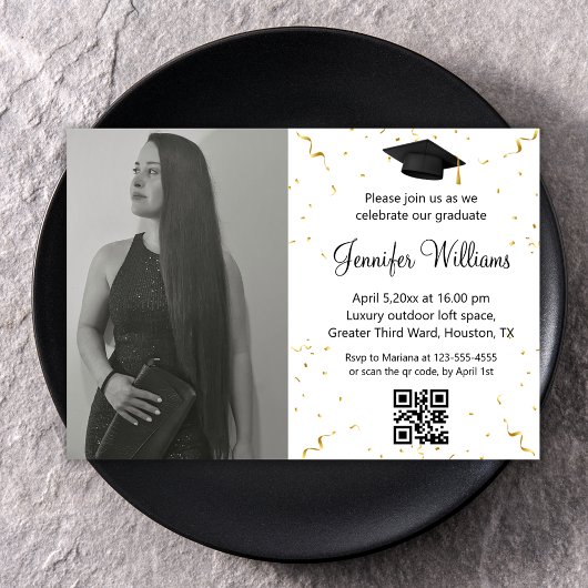 Invitation Code QR de fête de fin d'études de photo de confet