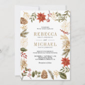 Invitation Code QR de fleurs de Noël en or rouge pour mariage (Devant)