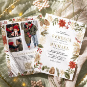 Invitation Code QR de fleurs de Noël en or rouge pour mariage