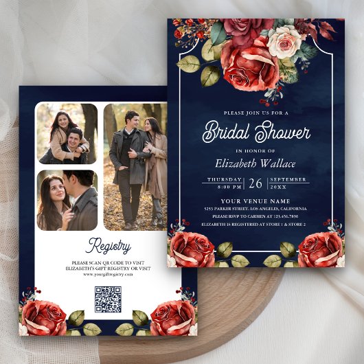 Invitation Code QR de Fleurs de Roses Rouges pour Mariage Nav
