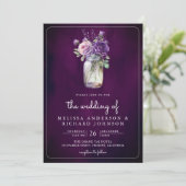 Invitation Code QR de jar Mason floral violet foncé pour mari (Debout devant)